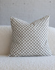 Light gray and cream checkerboard chenille jacquard throw pillow, 20-inch square