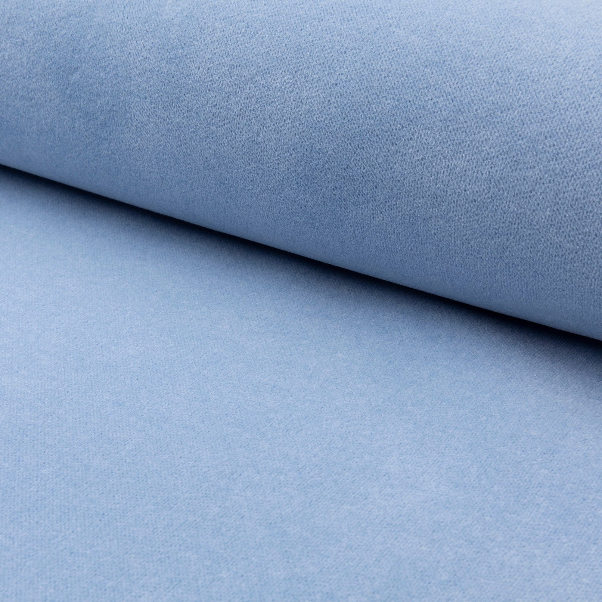 Light blue velveteen upholstery fabric by the yard, rolled bolt view
