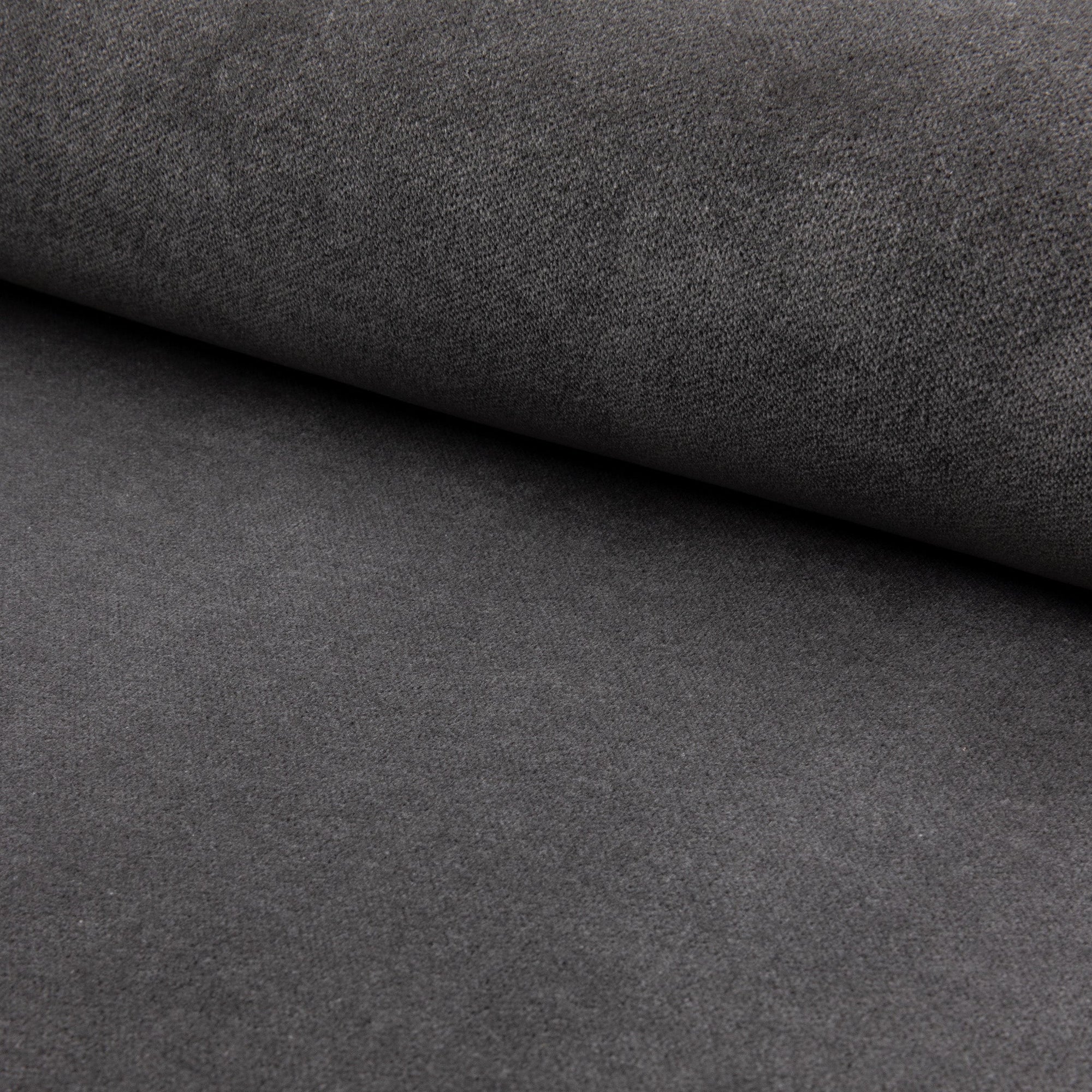 Charcoal velveteen upholstery fabric by the yard, rolled bolt view