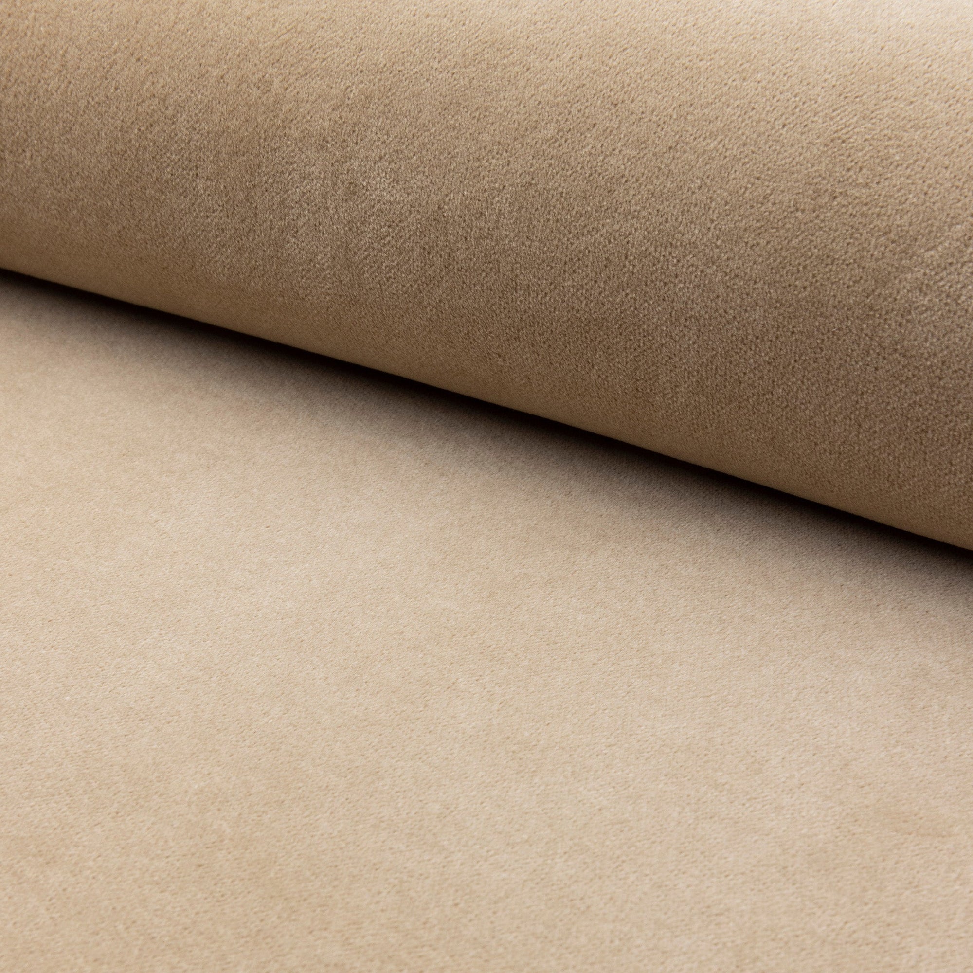 Tan velveteen upholstery fabric by the yard, rolled bolt view
