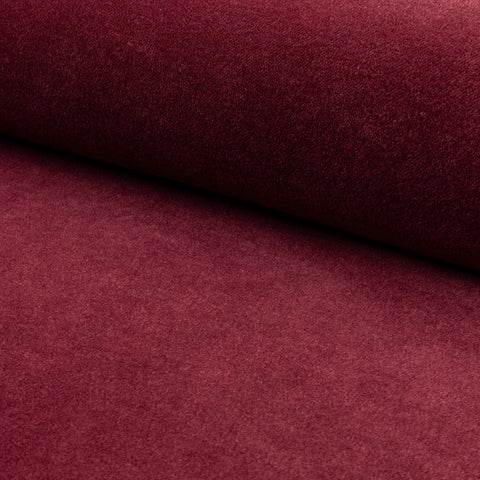 Burgundy velveteen upholstery fabric by the yard, rolled bolt view