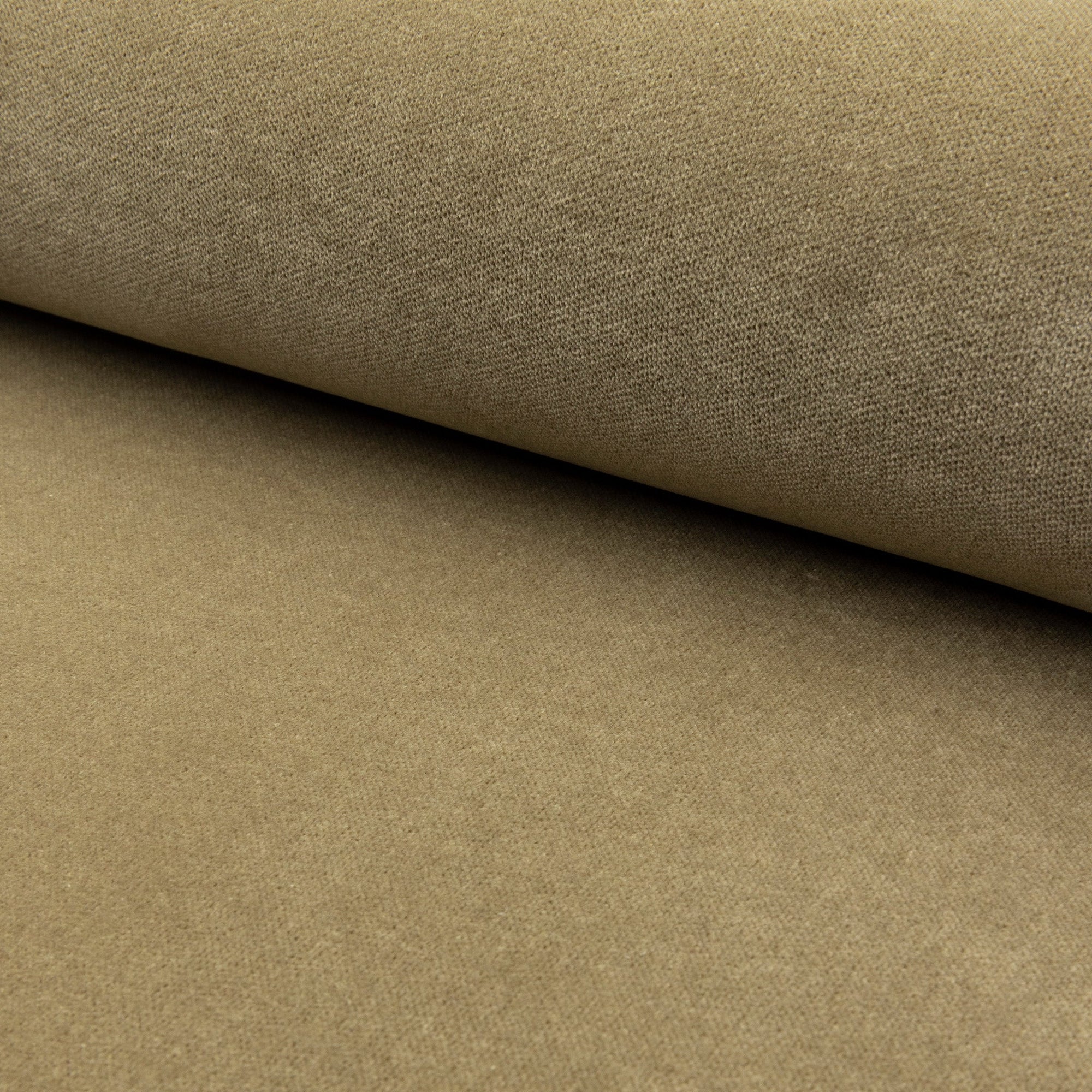 Olive green velveteen upholstery fabric by the yard, rolled bolt view