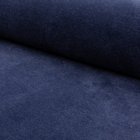 Navy velveteen upholstery fabric by the yard, rolled bolt view
