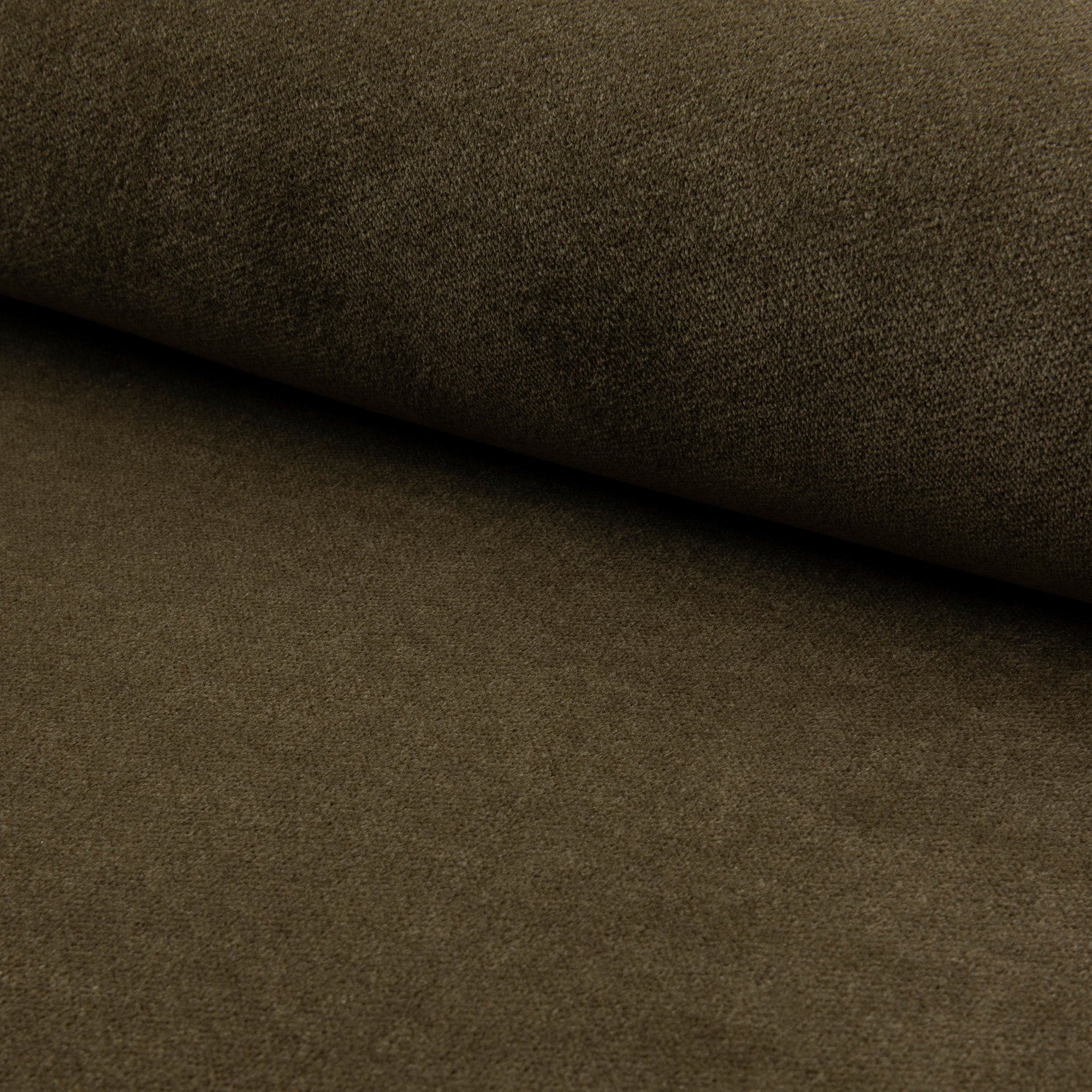 Green velveteen upholstery fabric by the yard, rolled bolt view
