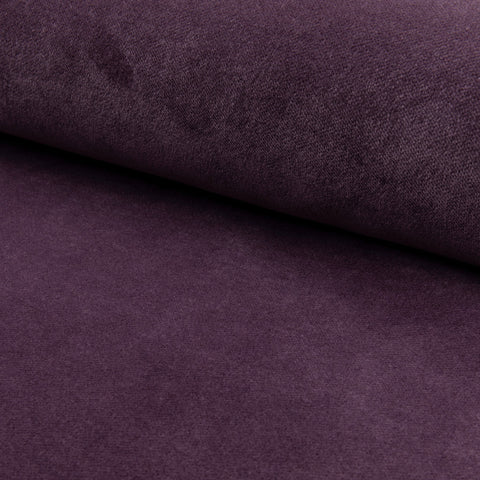Purple velveteen upholstery fabric by the yard, rolled bolt view