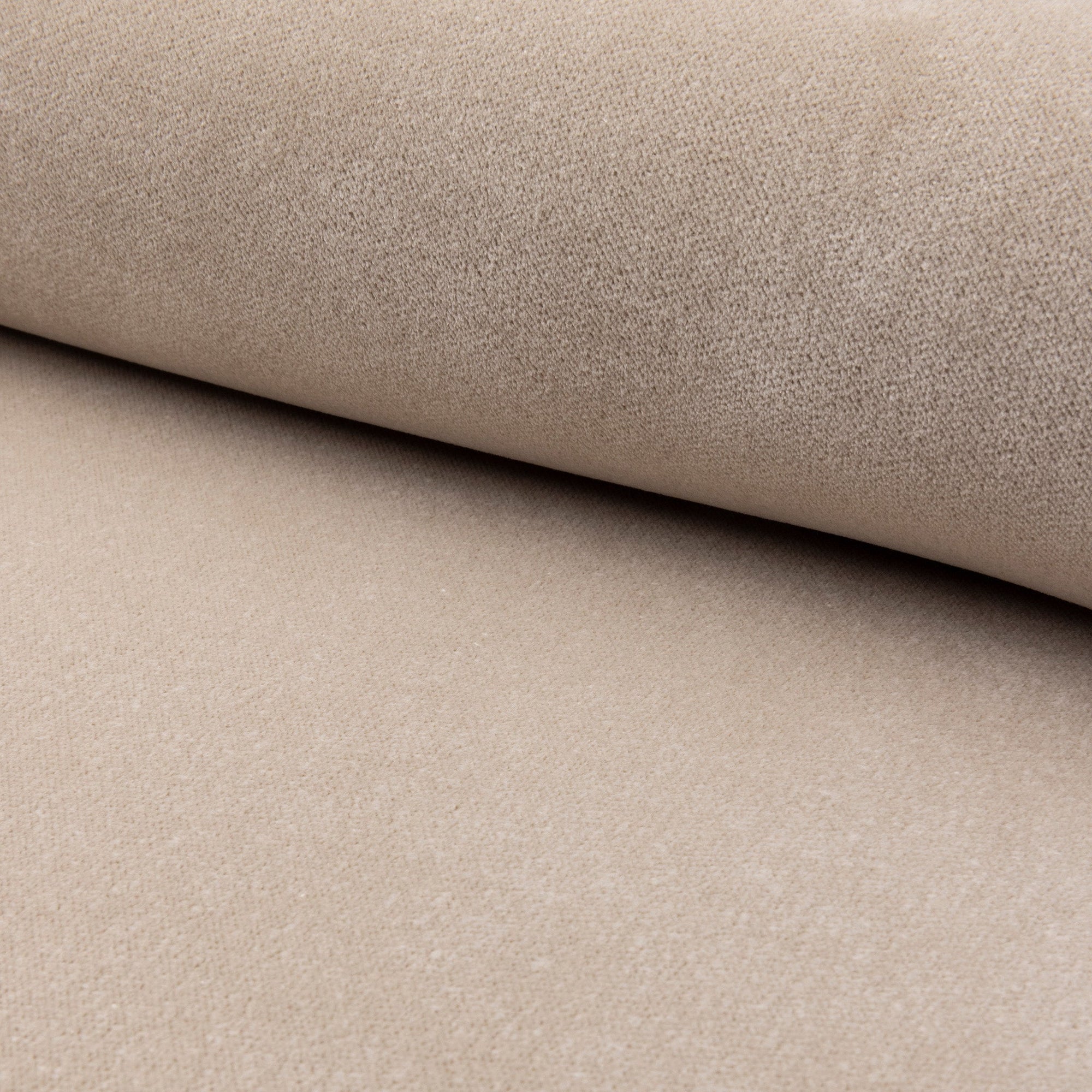 Beige velveteen upholstery fabric by the yard, rolled bolt view