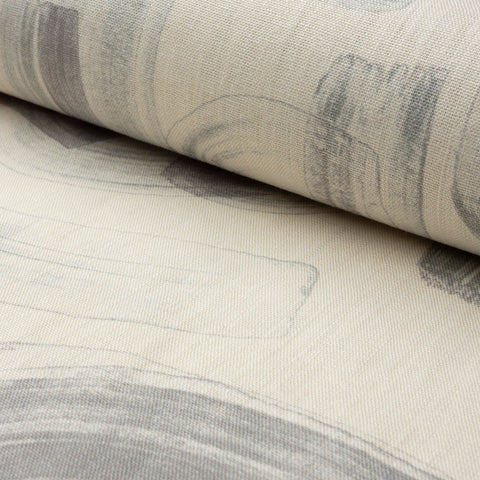 Gray and cream abstract printed linen fabric by the yard, rolled bolt view