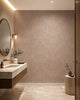 Soft taupe feather print wallpaper installed in a powder room