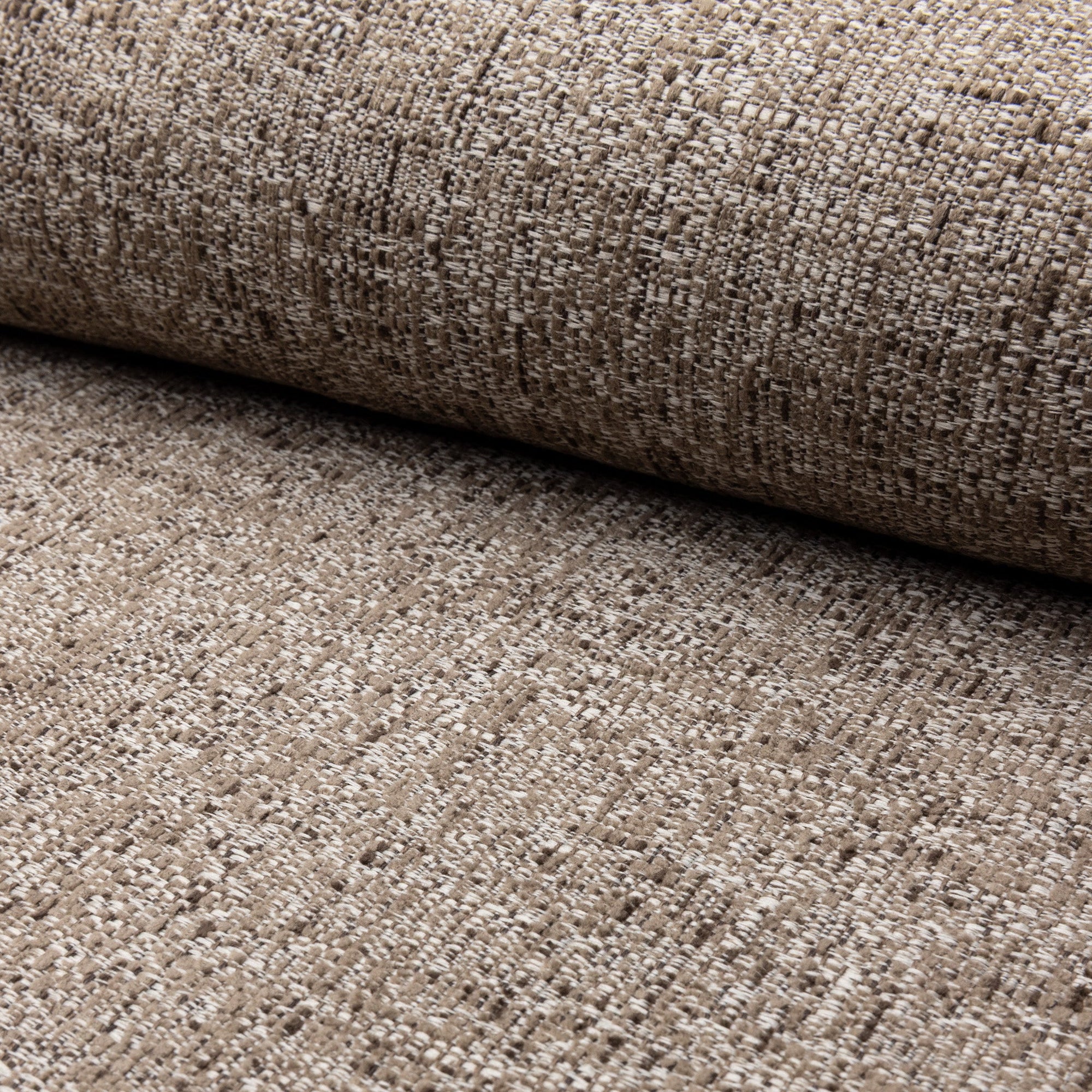 Brown marled chenille outdoor fabric by the yard, rolled bolt view