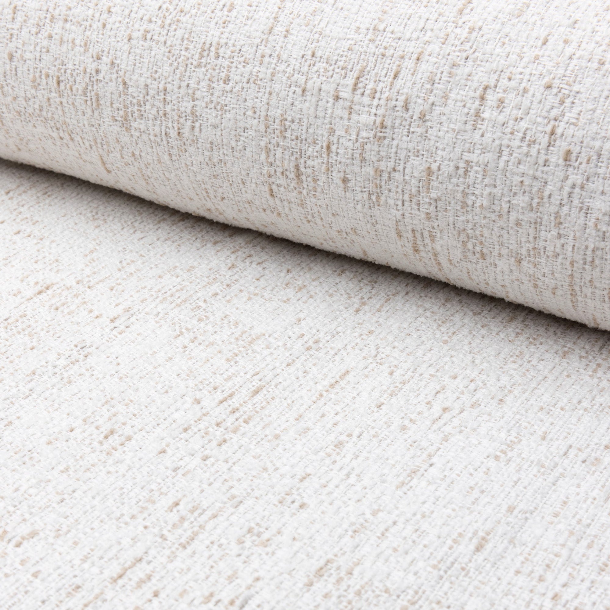 Cream marled chenille outdoor fabric by the yard, rolled bolt view