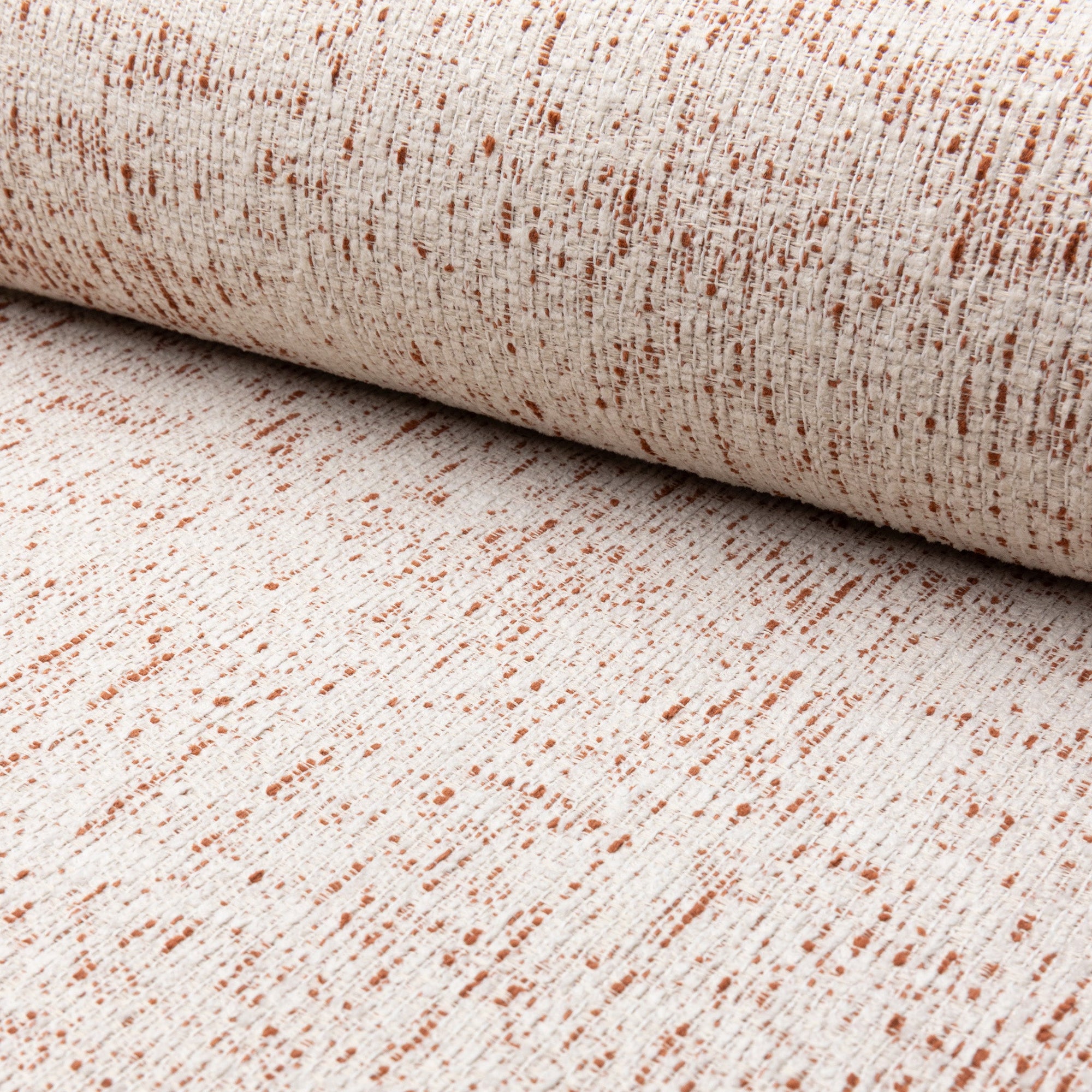 Terracotta marled chenille outdoor fabric by the yard, rolled bolt view