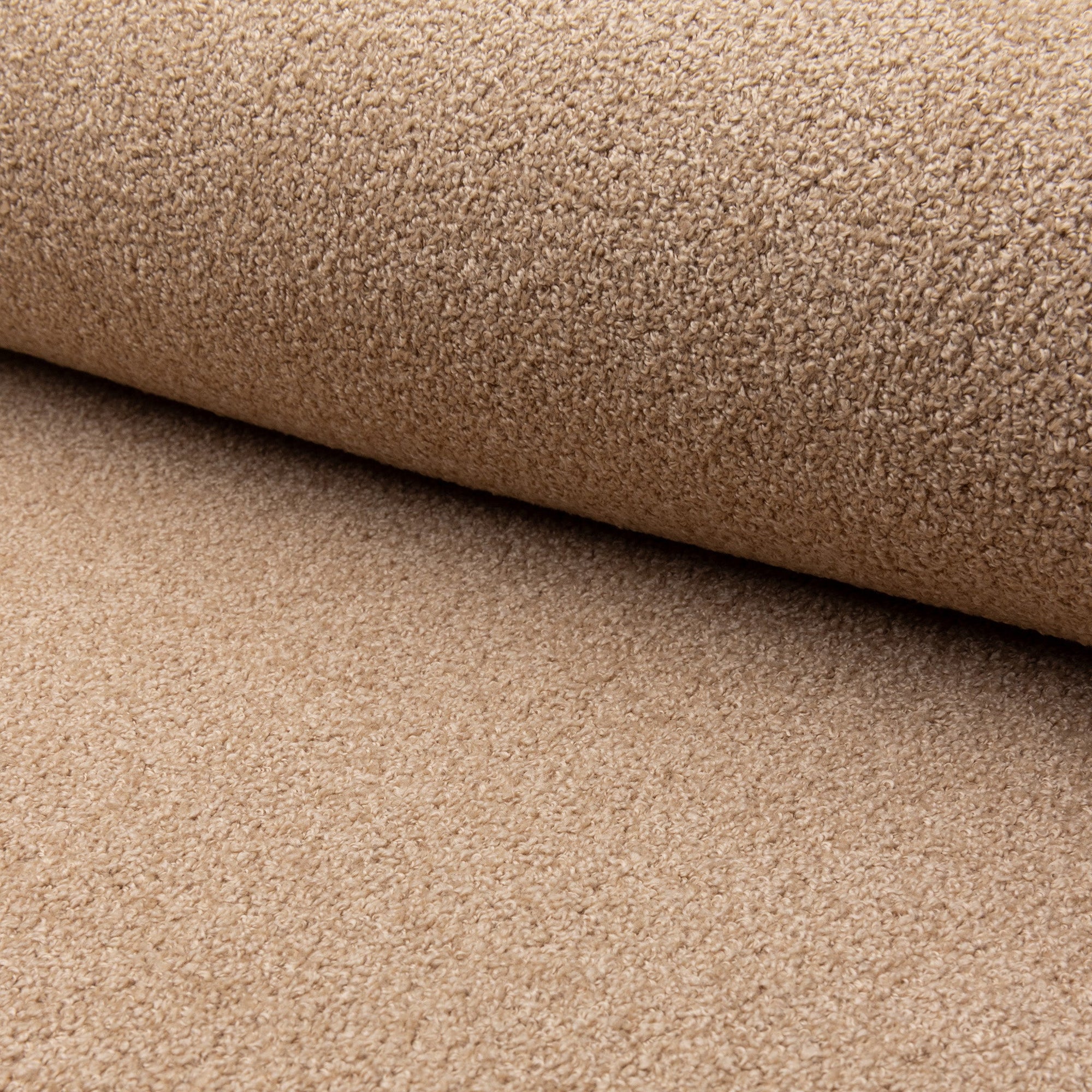 Beige boucle upholstery fabric by the yard, rolled bolt view