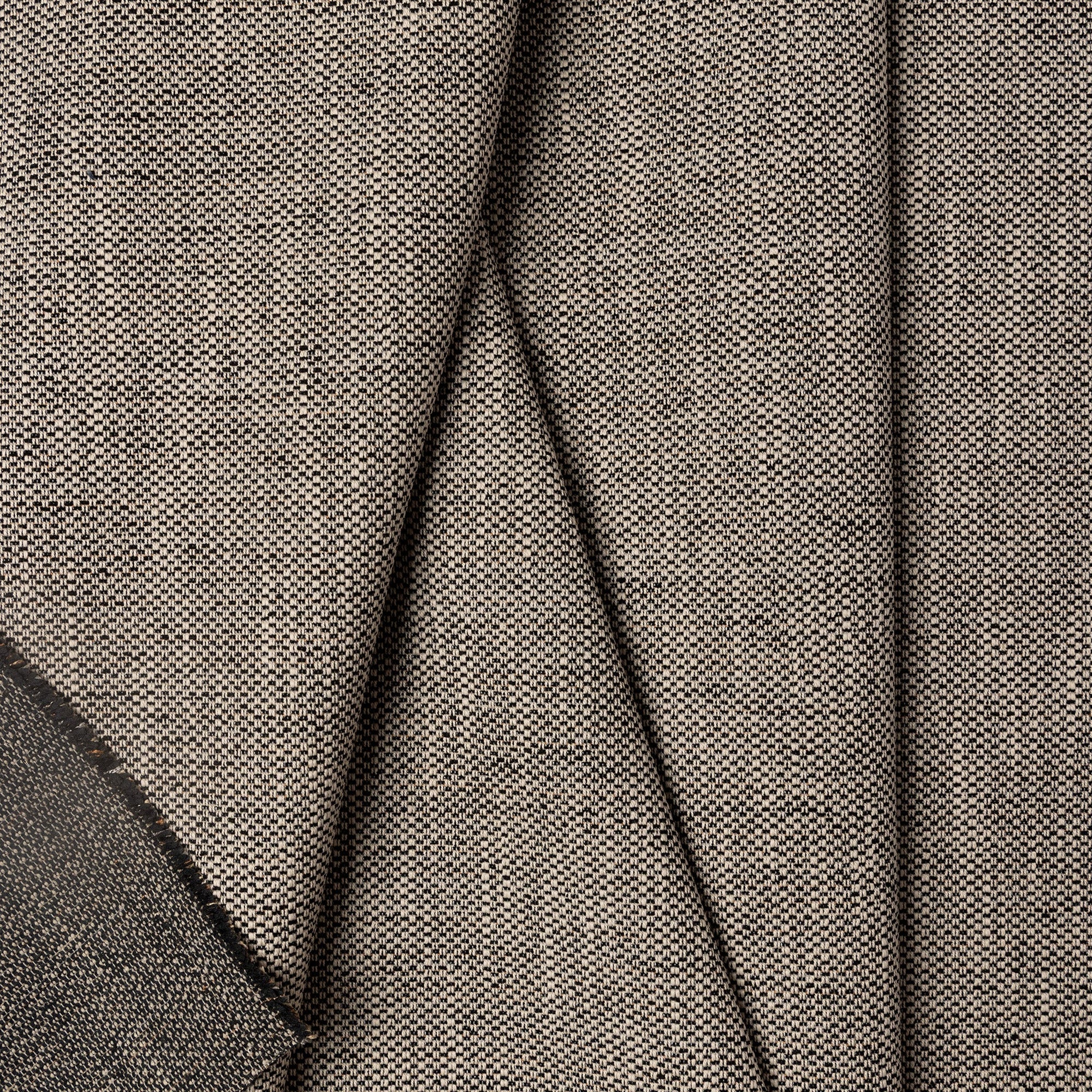 Black basketweave upholstery fabric by the yard, folded showing drape and weight