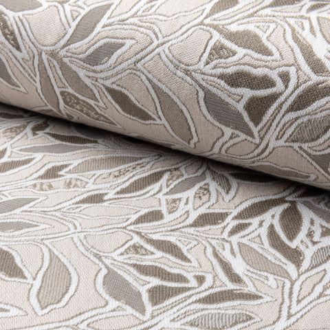 Cream botanical leaf jacquard upholstery fabric by the yard, rolled bolt view