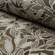 Brown and cream botanical leaf printed linen fabric by the yard, rolled bolt view