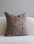 Deep maroon with teal botanical leaf jacquard throw pillow, 20-inch square