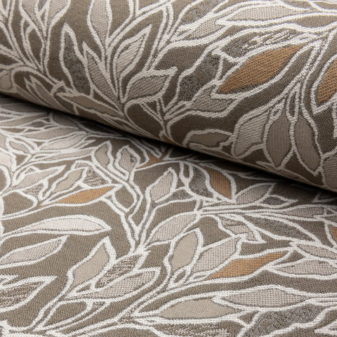 Sand botanical leaf jacquard upholstery fabric by the yard, rolled bolt view