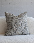 Sage green botanical leaf jacquard throw pillow, 20-inch square