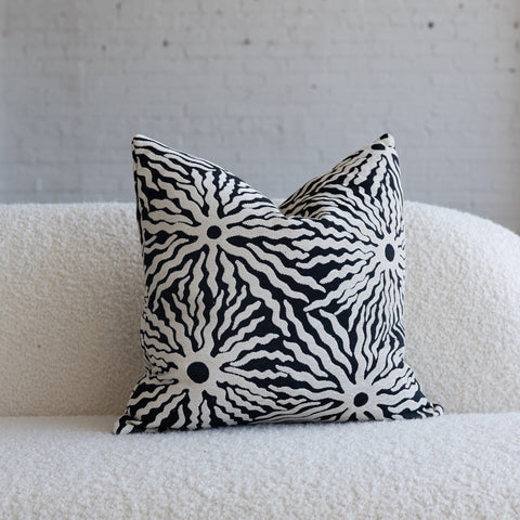 Black and ivory sunburst jacquard throw pillow, 20-inch square
