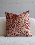 Red and cream sunburst jacquard throw pillow, 20-inch square