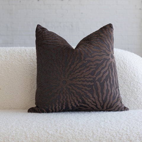 Dark brown sunburst jacquard throw pillow, 20-inch square