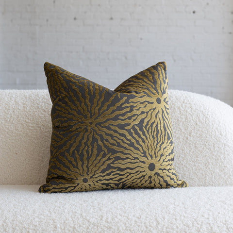 Gold and brown sunburst jacquard throw pillow, 20-inch square