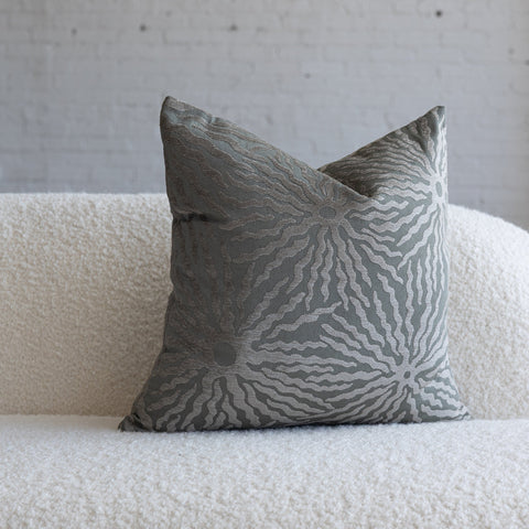 Silver gray sunburst jacquard throw pillow, 20-inch square