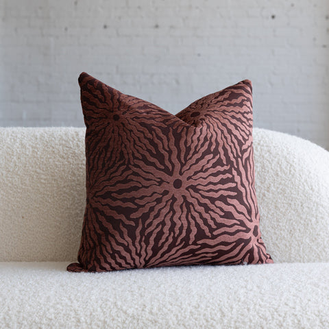 Maroon sunburst jacquard throw pillow, 20-inch square