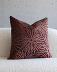 Maroon sunburst jacquard throw pillow, 20-inch square