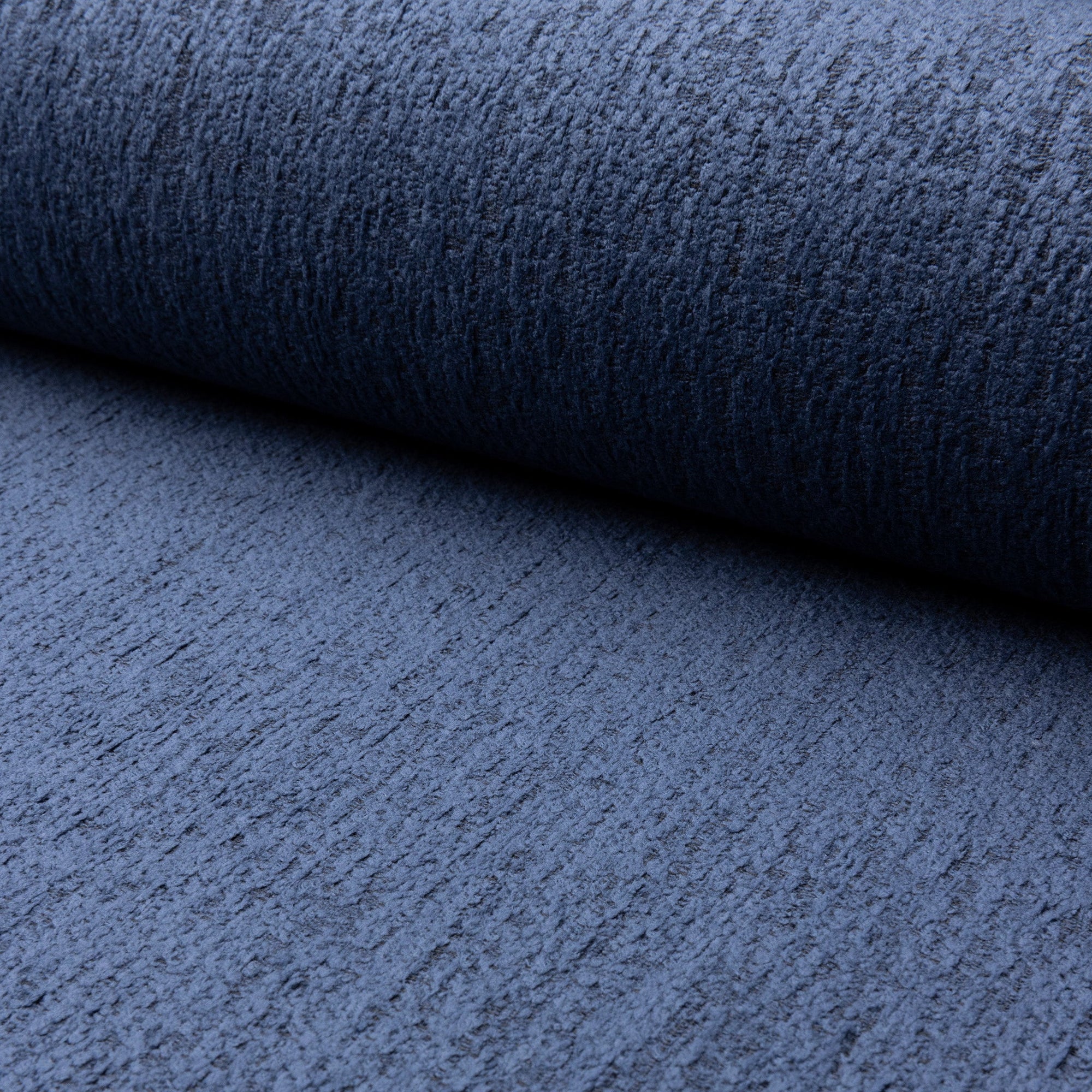 Blue chenille outdoor fabric by the yard, rolled bolt view