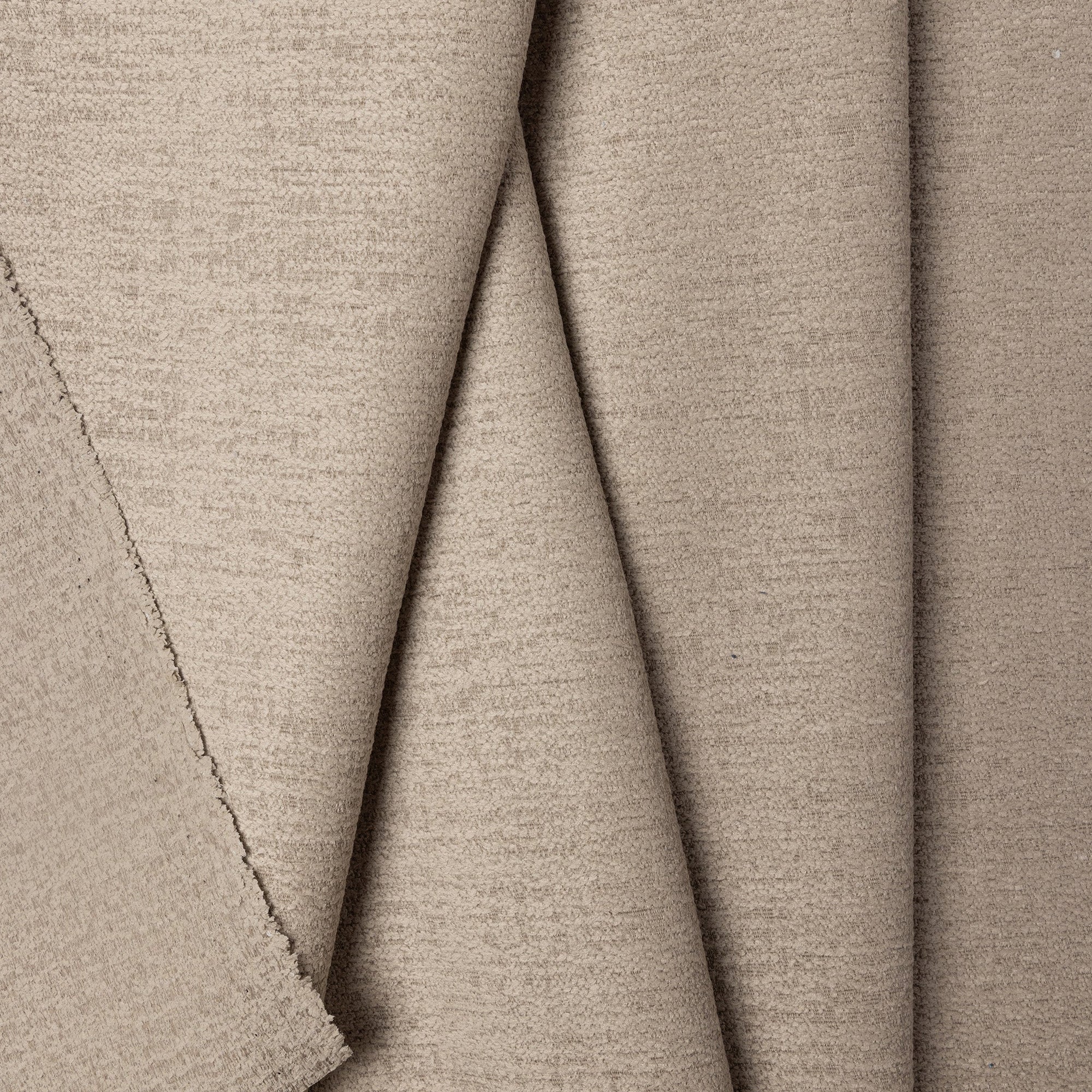 Gray chenille outdoor fabric by the yard, folded showing drape and weight