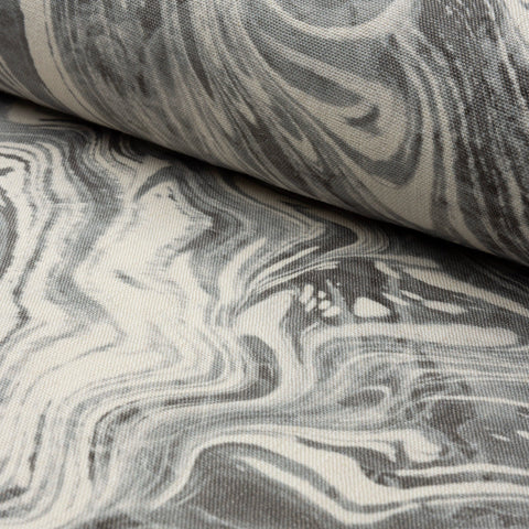 Gray and silver marbled abstract linen fabric by the yard, rolled bolt view
