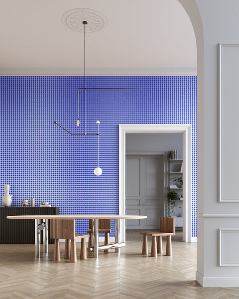 Grid - Small Bold Blue Type II Commercial Wallcovering