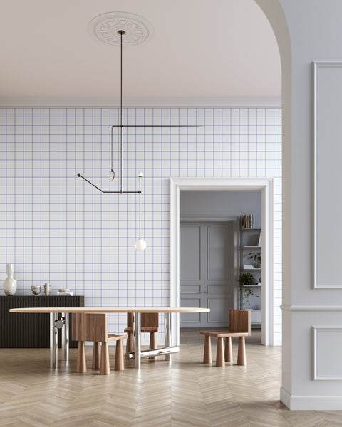 Grid - Large Thin White and Blue Type II Commercial Wallcovering