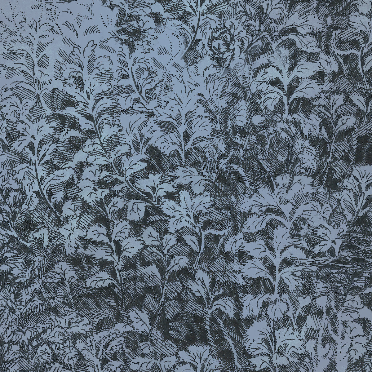 Lavender wallpaper with an intricate botanical sketch in black, creating a rich and moody ambiance.