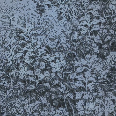 Lavender wallpaper with an intricate botanical sketch in black, creating a rich and moody ambiance.