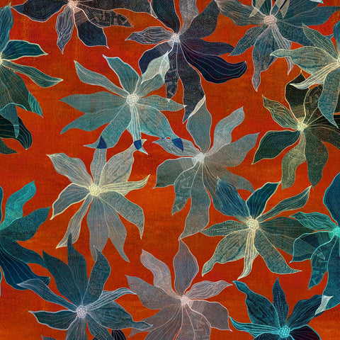 Orange red background with floral pattern wallpaper foreground