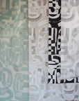 Down the Rabbit Hole Wallpaper Array in Opal, Sand, Metal, and Black and White Colors on Wall